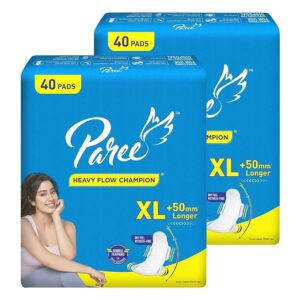 Paree Dry Feel Sanitary Pads For Women |XL-80 Pads each (Combo of 2)|Heavy Flow Champion|Double Feathers for Extra Coverage|Quick Absorption