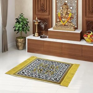 STATUS Traditional Carpet/Pooja Mat | Square Shape | Mat for Home Temple | Pooja Assan 18×18 inch (Beige)