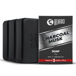 Beardo Activated Charcoal Musk Soap for Men, 75g x 3 | With Activated Charcoal | Deep Cleansing, Anti-Pollution | Refreshing | Removes Impurities | Removing Excess Oil
