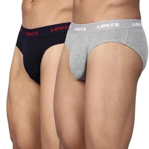 Levi’s Men’s Cotton Style #009 Neo Regular Fit Solid Brief (Pack of 2) (#009-BRIEF-LT GMEL/Navy-P2_Lt. Grey Melange, S)