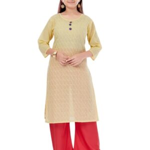 Aarika Girls White Color Cotton Embroidery Kurti