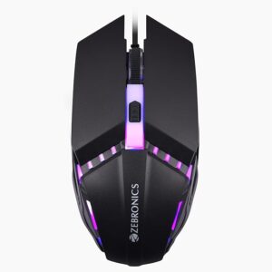 ZEBRONICS PHERO Wired Gaming Mouse with up to 1600 DPI, Rainbow LED Lights, DPI Switch, High Precision, Plug & Play, 4 Buttons