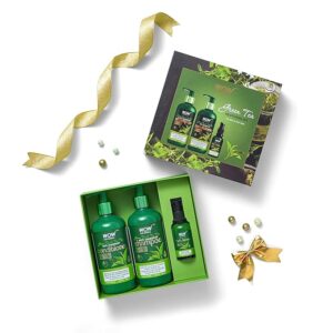 WOW Life Science Wow Skin Science Green Tea Restoring Gift Kit For Men&Women|Premium Luxury Gift Set|Valentine’S Day Gift Kit For Him&Her|Skin&Hair Care|Shampoo,Conditioner,Face Serum|Combo Pack Of 3