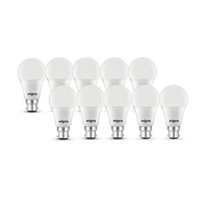 wipro Garnet 10W LED Bulb for Home & Office |Cool Day White (6500K) | B22 Base|220 degree Light coverage |4Kv Surge Protection |400V High Voltage Protection |Energy Efficient | Pack of 10