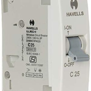 Havells DHMNCSPA025 PVC Plastic 25A SP C Mini MCB (White)