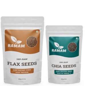 Ramam Chia & Flax Seeds Combo 650g| | 100% Natural Raw Seeds For Eating | High Dietary Fiber & Protein | Rich in Magnesium, Omega 3| Gluten Free | Manage Cholesterol level |