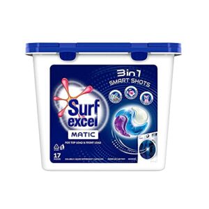 Surf Excel 3-in-1 Smart Shots Liquid Detergent For Front Load & Top Load Washing Machines | 17 Units for 17 loads | With Fragrance and Fabric Care