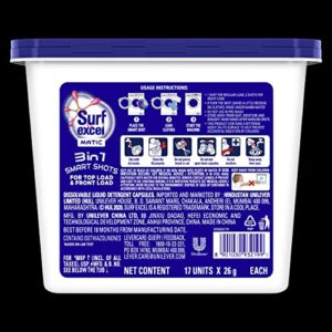 Surf Excel 3-in-1 Smart Shots Liquid Detergent For Front Load & Top Load Washing Machines | 17 Units for 17 loads | With Fragrance and Fabric Care