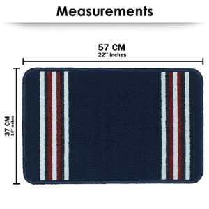 BEDSPUN Nylon 37 cm X 57 cm Stripes Floor Mat for Home Entrance & Kitchen (Navy Blue)