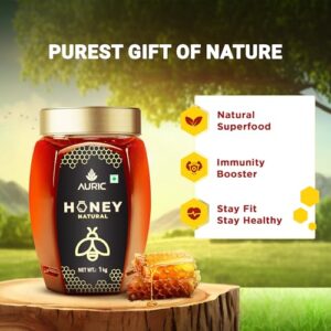 Auric Pure1Kg Honey Crafted from Multi-Flower Sources, 100% Purity with No Added Sugar