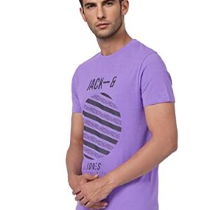 Jack & Jones Men’s Printed Slim Fit T-Shirt (12221492-Dahlia Purple_Dahlia L)