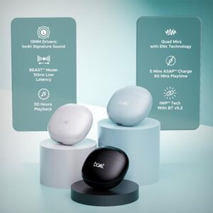 boAt Airdopes Atom 81 in Ear TWS Earbuds with Upto 50H Playtime, Quad Mics ENx Tech, 13MM Drivers,Super Low Latency(50ms), ASAP Charge, BT v5.3(Opal Black)