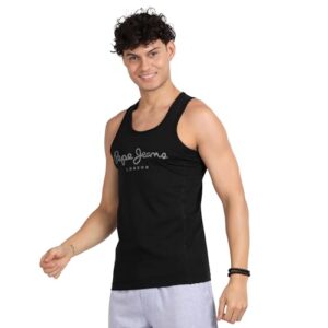 Pepe Jeans Innerwear Men’s Solid Regular Fit Fashion Vest (ATV03_Black