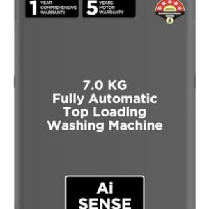 Acer 7.0 Kg Quad Wash Series Fully-Automatic Top Load Washing Machine (AiSense, HelixFlow Pulsator, Pro-Foam Tub, 5 Star Energy Rating, CareTec Wash, AR70FATLP1EC, 2023 Model, Grey)