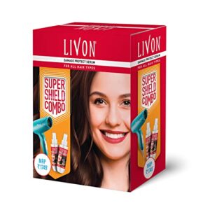 Livon Damage Protect Serum For Women & Men, Protection Up To 250°C & 2X Less Hair Breakage, 100 ml (Pack of 2) With Syska Hair Dryer