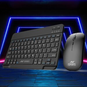 Ant Esports WKM11 Wireless Keyboard and Mouse Combo, Ultra Compact Slim Keyboard and Ergonomic Mouse for Desktop/PC/Laptop/Tablets and Windows 10/8/7, Build in Rechargeable Battery – Black