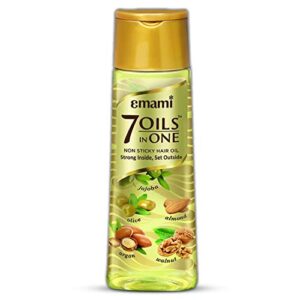 Emami 7 Oils In One | Non Sticky & Non Greasy Hair Oil | 20 Times Stronger Hair | Nourishes Scalp | Free of Sulphates, Parabens and Chemicals | With Goodness of Almond Oil, Coconut Oil, Argan Oil and Amla Oil, 500ml