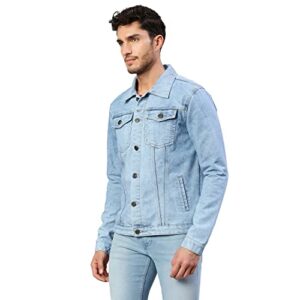 Hubberholme Men’s Slim Fit Solid Casual Denim Jacket, Lightweight Button Up Trucker Jacket (Light Blue)