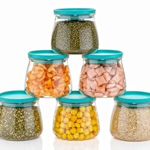 NARIYA Plastic Transparent Curve Airtight Kitchen Storage Round Design Leakproof Multipurpose Grocery Storage Containers for Home and Kitchen (Pack of 6 – Black, 900 Ml)