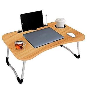KVAS Foldable Wooden Mini Laptop Table for Bed, Study Table with Drawer, Tablet/Mobile Holder for Kids & Adults (Wood)