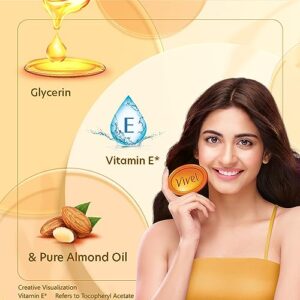 Vivel Glycerin Bathing Soap for Soft Moisturized Skin with Pure Almond Oil & Vitamin E, 1125g (125g – Pack of 9), Soap for Women & Men, For All Skin Types