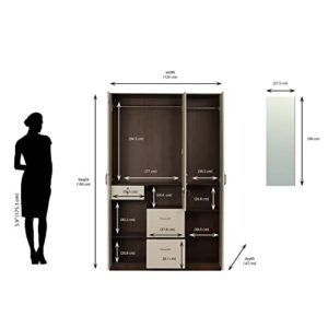 Nilkamal Mozart 3 Door Wardrobe with Mirror | Engineered Wood Almirah |1 Hanging Rode & 6 Shelves and 2 Drawers, 1 Locker|1 Year Warranty | Walnut White