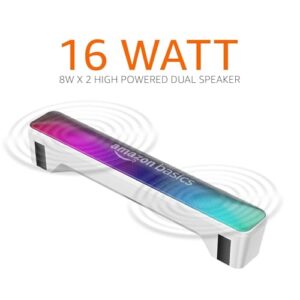 amazon basics Wireless Soundbar with Bluetooth, USB and Party RGB Lights for Tv, Mobile, Pc, Tablets, and Laptops, 16W (White)