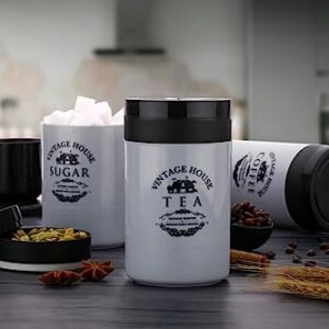 Tosaa Tea Sugar Coffee Container Set Of 3 | Kitchen Counter Top Airtight Storage Canister With Lids (Gray, 800ml, Plastic)