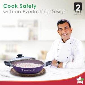 Wonderchef Valencia Non-Stick Kadhai with Glass Lid | Cool Touch Bakelite Handles | Pure Grade Aluminium| PFOA Free|2 litres Capacity | Size 24 cm Kadai | 1 Year Warranty | Purple