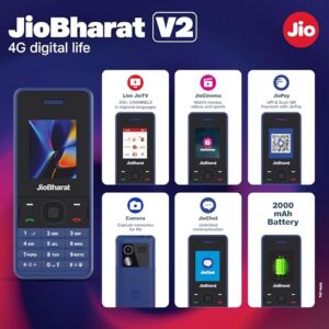 JioBharat V2 4G Phone with JioCinema, JioSaavn, Pay (UPI), Long Lasting Battery, LED Torch, Digital Camera | Blue | Locked for JioNetwork