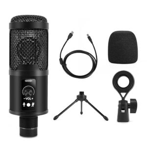 UCEC USB Condenser Unidirectional Mic for PC and Singing Recording Microphones with Mic Gain for Gaming Podcast Studio Vlogging Black