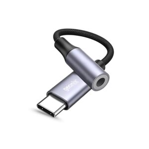 Geonix Befit AX7 Type C to 3.5mm AUX Adapter | Built-in DAC | Mic & Audio Support | Plug & Play | Nylon Braided & Aluminum Alloy | Compatible with Smartphones, Tablets & Laptops