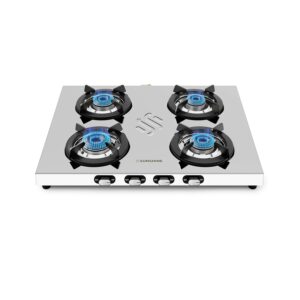 Sunshine Falcon 4 Burner | Ultra Slim 4 Burner Stainless Steel Gas Stove | Ergonomic Knob, Brass Burner, 5G Technology | Manual Ignition, LPG Ready & PNG Compatible (Silver)