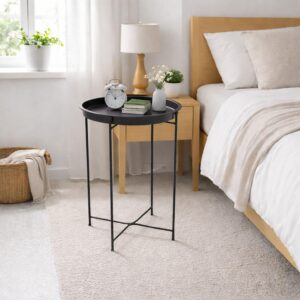 Amazon Brand – Umi Round Metal Side Table for Living Room & Bedroom – Modern Bedside Table, Coffee Table, Corner Table with Sturdy Iron Frame, Black, 33x33x48-Small